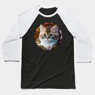 Adorable Orange and White Kitten with Big Blue Eyes and Stripes Design Baseball T-Shirt